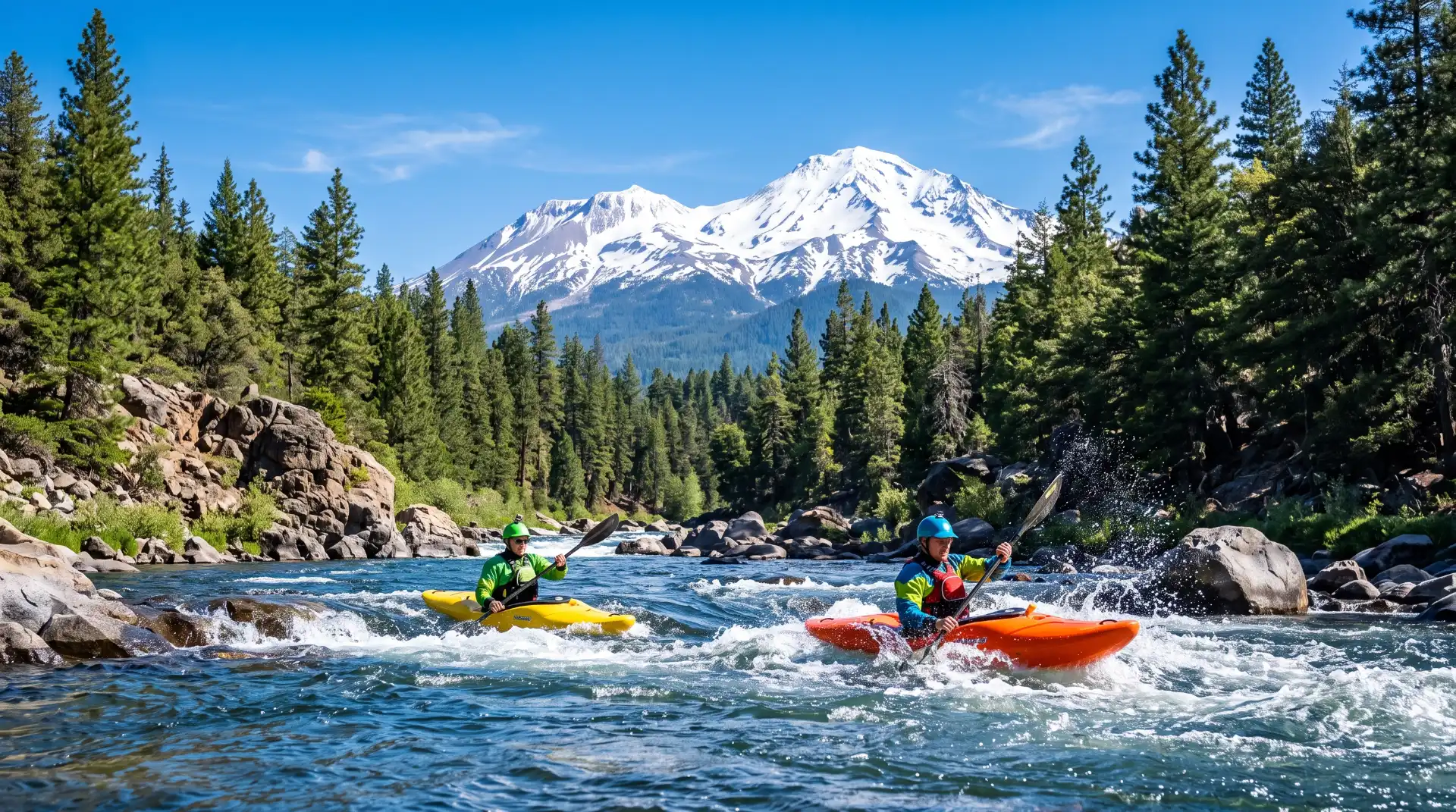 Kayakers_paddling_in_mountain_river